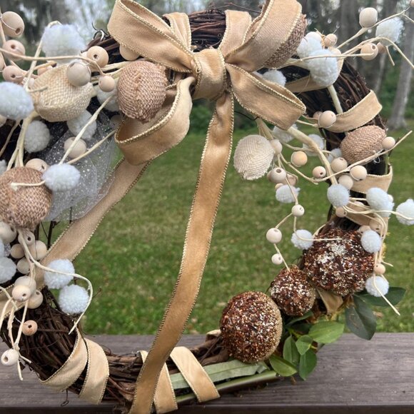 Spring Burlap Eggs Glitter Mushroom Earth Tones Wreath Home Decoration - Picture 3 of 10